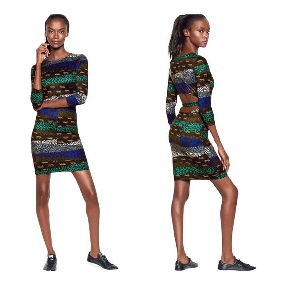 Victoria Secret Bodycon Animal Cheetah Print Little Black Dress Size Large - Picture 1 of 11